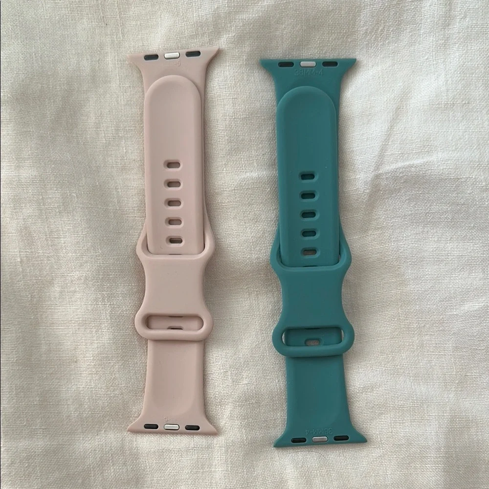 NEW Set of Two Silicone Apple Watch Bands - Pink and Teal 38MM